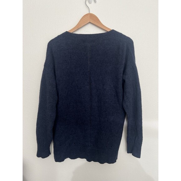 Maison Anje Navy V-Neck Sweater Scalloped Hem Eyelet Knit Pullover Baby Alpaca S - Picture 4 of 7